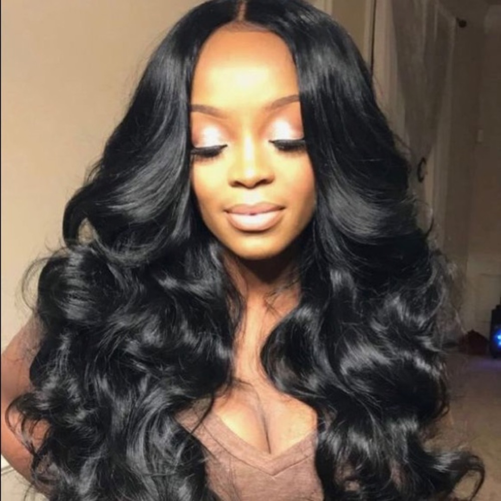 24” Black Human Brazilian Body Wave Lace Front Wig